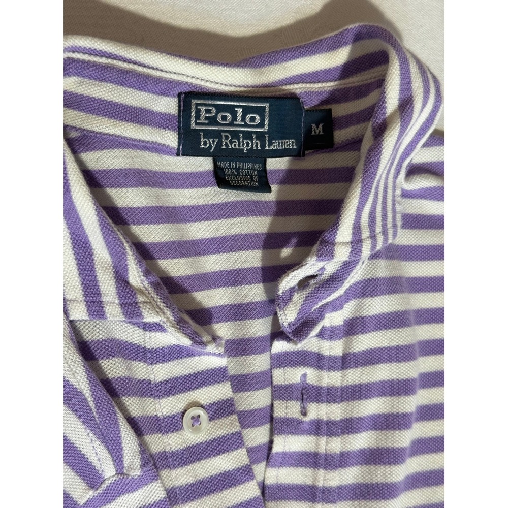 Polo Ralph Lauren Mens Medium Purple White Striped Pocket Polo Shirt Cotton